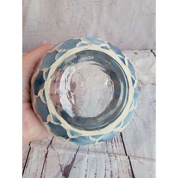 Mosaic Candle Holder Blue 3in Tall - Picture 5 of 5